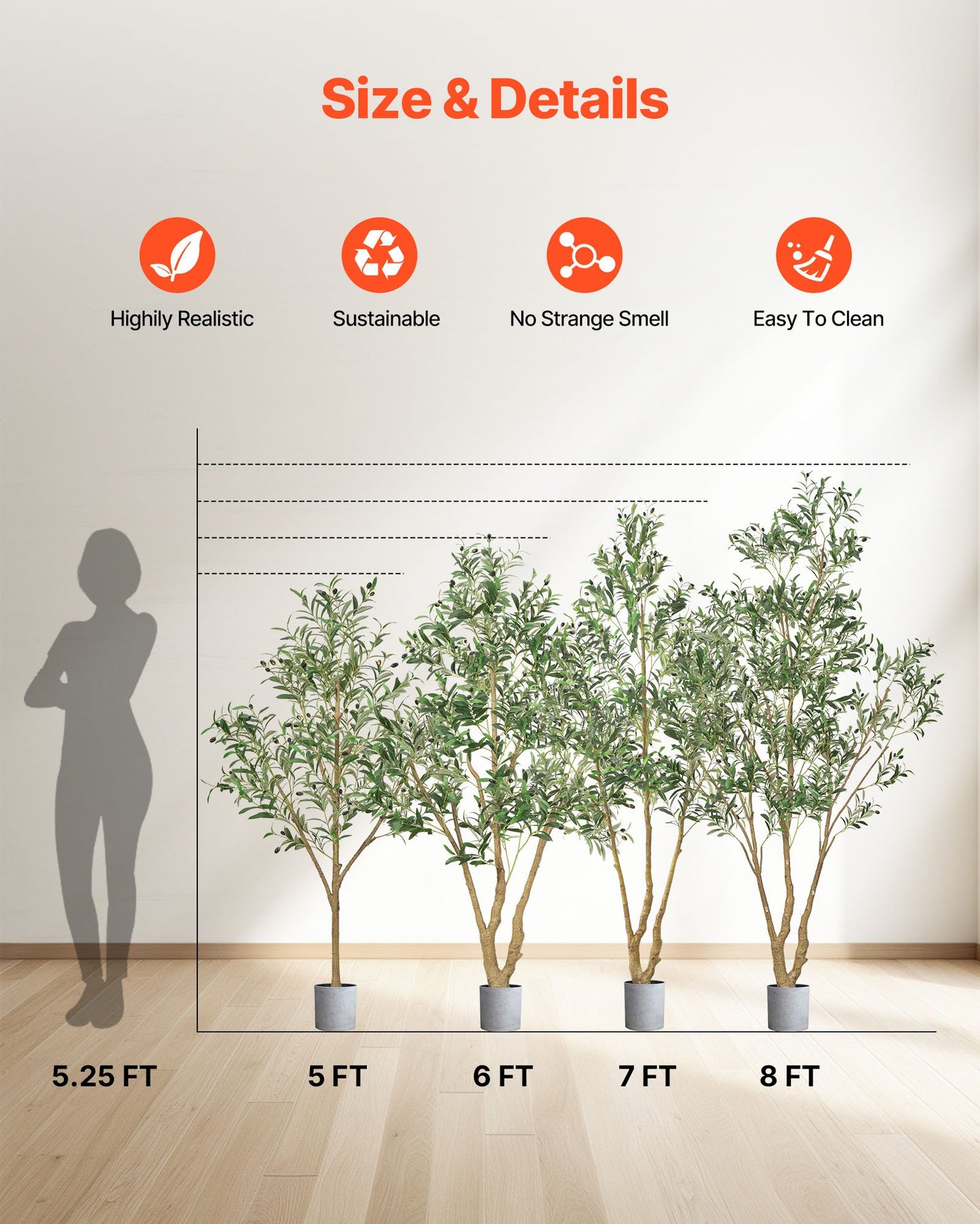 240cm Artificial Olive Tree with Black Pot, Tall Fake Tree with Natural Wood Trunk & Realistic Green Leaves and Fruits, Indoor Faux Plant for Home, Office, Living Room, Corner Decor