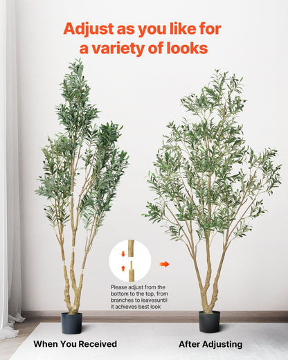 240cm Artificial Olive Tree with Black Pot, Tall Fake Tree with Natural Wood Trunk & Realistic Green Leaves and Fruits, Indoor Faux Plant for Home, Office, Living Room, Corner Decor