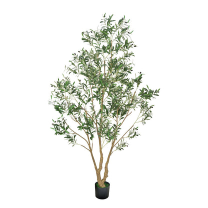 240cm Artificial Olive Tree with Black Pot, Tall Fake Tree with Natural Wood Trunk & Realistic Green Leaves and Fruits, Indoor Faux Plant for Home, Office, Living Room, Corner Decor