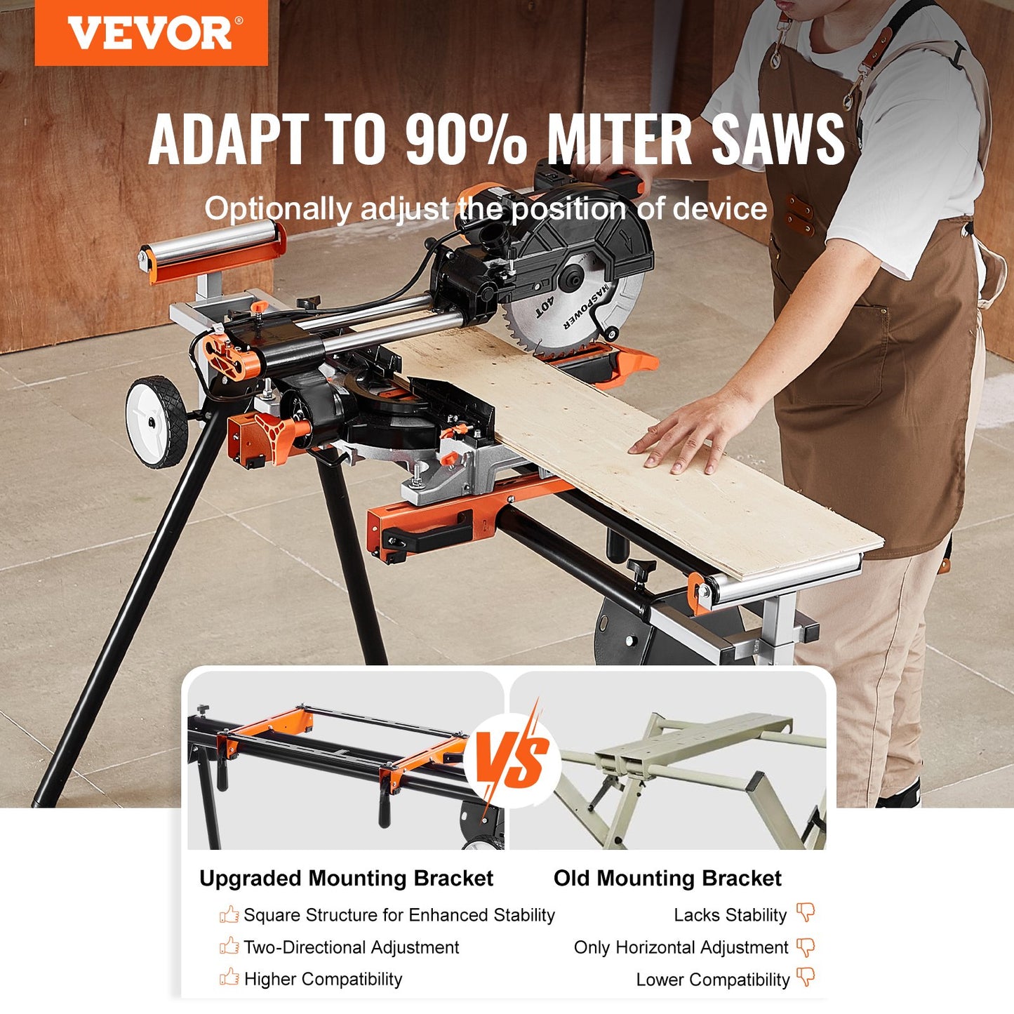 Miter Saw Stand, 550lbs Load Capacity Steel Collapsible Stand for Miter Saw with One-piece Mounting Brackets Clamps, Adjustable Height and Length, Portable Compact and Folding Miter Saw Stand