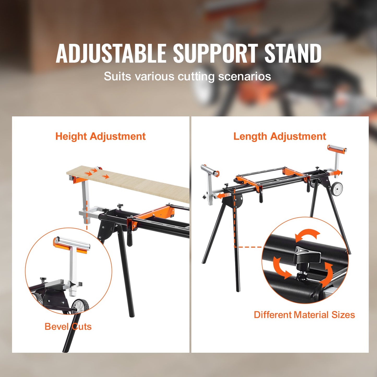 Miter Saw Stand, 550lbs Load Capacity Steel Collapsible Stand for Miter Saw with One-piece Mounting Brackets Clamps, Adjustable Height and Length, Portable Compact and Folding Miter Saw Stand