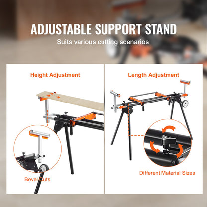 Miter Saw Stand, 550lbs Load Capacity Steel Collapsible Stand for Miter Saw with One-piece Mounting Brackets Clamps, Adjustable Height and Length, Portable Compact and Folding Miter Saw Stand