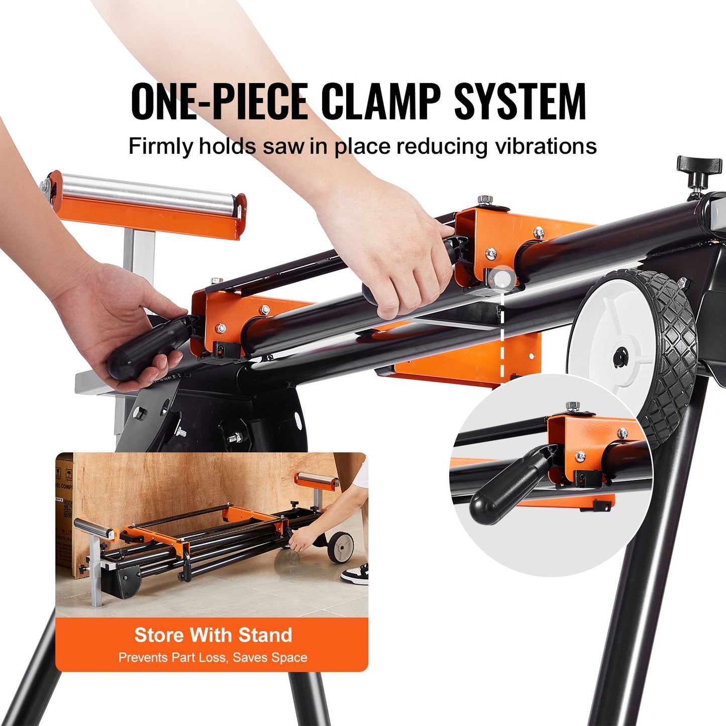 Miter Saw Stand, 550lbs Load Capacity Steel Collapsible Stand for Miter Saw with One-piece Mounting Brackets Clamps, Adjustable Height and Length, Portable Compact and Folding Miter Saw Stand