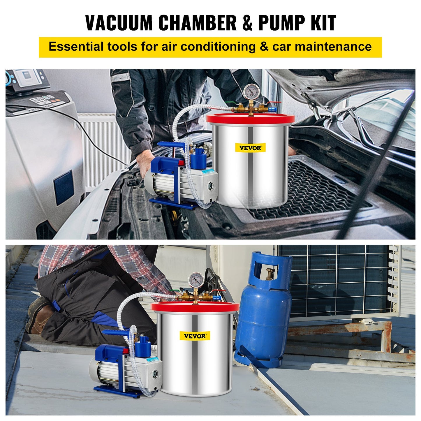Vacuum Chamber with Pump Vacuum Chamber Kit 5 Gal/18.9 L 5CFM 1/3HP Single Stage
