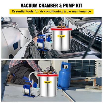 Vacuum Chamber with Pump Vacuum Chamber Kit 5 Gal/18.9 L 5CFM 1/3HP Single Stage
