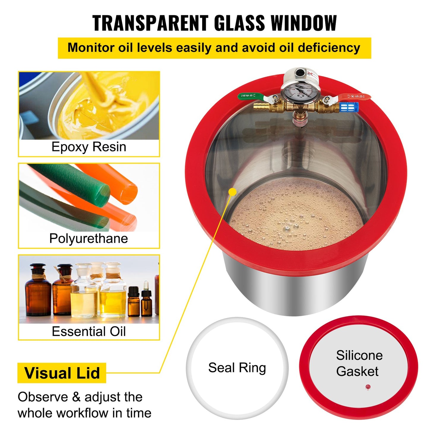 Vacuum Chamber with Pump Vacuum Chamber Kit 5 Gal/18.9 L 5CFM 1/3HP Single Stage