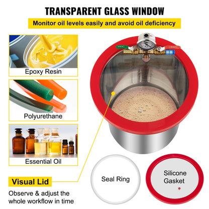 Vacuum Chamber with Pump Vacuum Chamber Kit 5 Gal/18.9 L 5CFM 1/3HP Single Stage