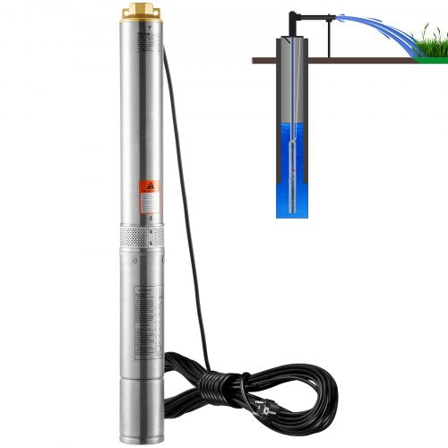 Deep Well Submersible Pump, 750W 230V 60Hz, 7.1 m³/h Max Flow 75 m Max Head, with 9.1 m Electric Cord, Stainless Steel Water Pump for Industrial, Irrigation&Home Use, IP68 Waterproof Grade