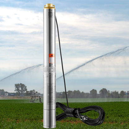 Deep Well Submersible Pump, 750W 230V 60Hz, 7.1 m³/h Max Flow 75 m Max Head, with 9.1 m Electric Cord, Stainless Steel Water Pump for Industrial, Irrigation&Home Use, IP68 Waterproof Grade