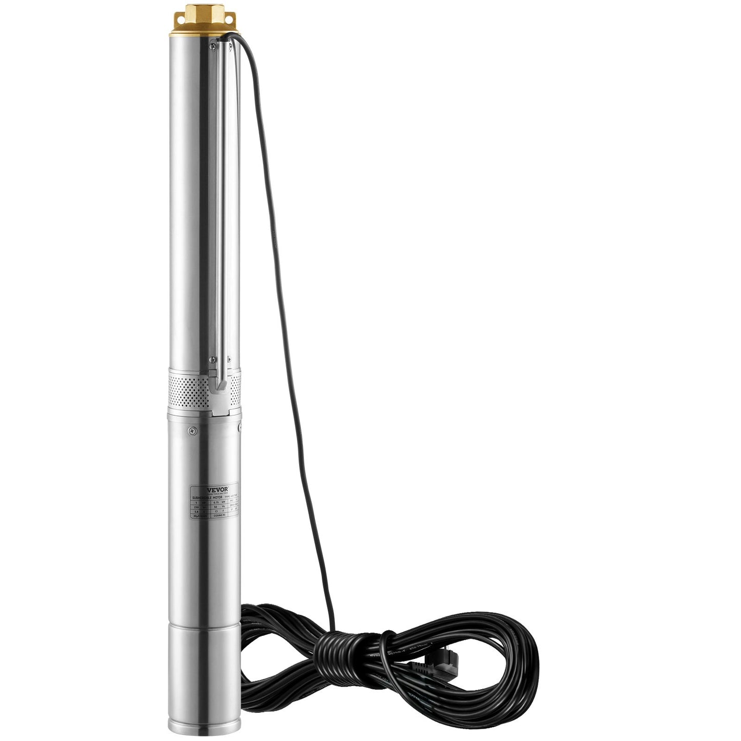 Deep Well Submersible Pump, 750W 230V 60Hz, 7.1 m³/h Max Flow 75 m Max Head, with 9.1 m Electric Cord, Stainless Steel Water Pump for Industrial, Irrigation&Home Use, IP68 Waterproof Grade