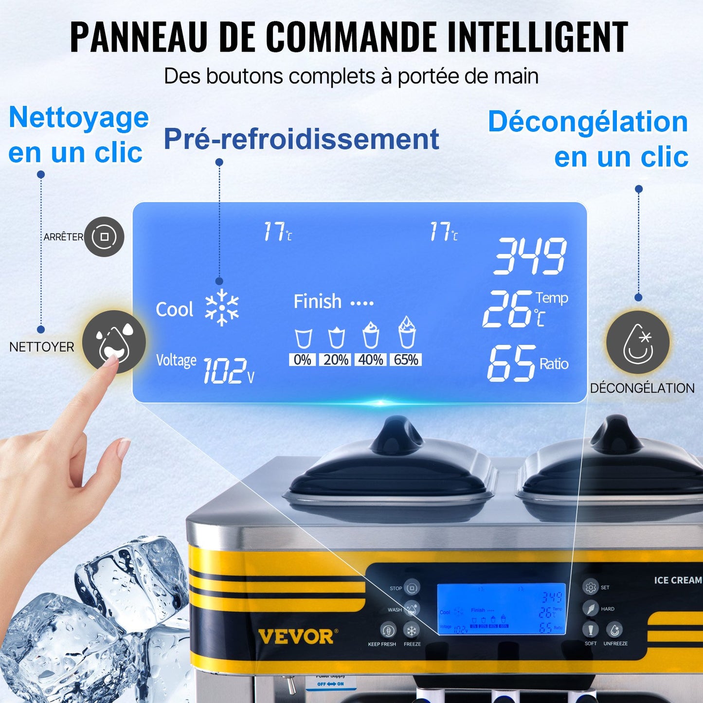 Commercial Ice Cream Maker, 22-30L/H Yield, 2350W Countertop Soft Serve Machine with 2x6L Hopper 2L Cylinder LCD Panel Puffing Shortage Alarm, Frozen Yogurt Maker for Restaurant Snack Bar, Silve