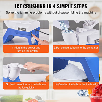 Electric Ice Crusher Machine 176LBS/Hr Snow Cone Maker Shaved Ice 180W