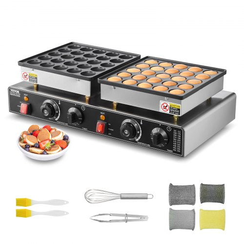 50 Mini-Pfannkuchenformer, antihaftbeschichteter Edelstahl-Dorayaki-Bräter, 1800 W elektrischer Grill für Poffertjes, Temperatur- und Zeitregelung, ideal für Küche, Restaurant, Frühstück und Desserts