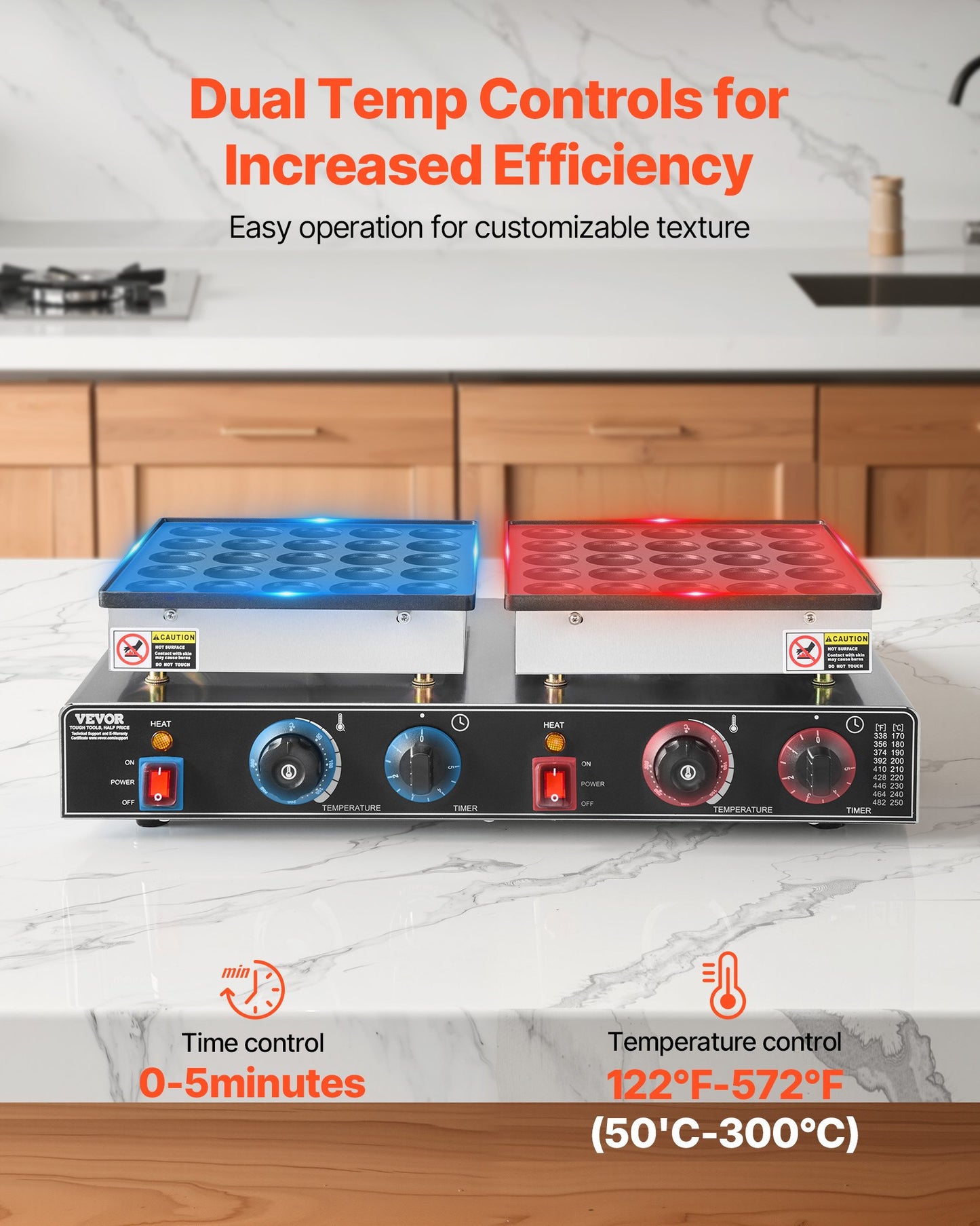 50PCS Mini Dutch Pancake Maker, Non-stick Stainless Steel Dorayaki Baker, 1800W Commercial Electric Poffertjes Grill Pan, Dual Temp & Time Control, for Kitchen Restaurant Breakfast Dessert