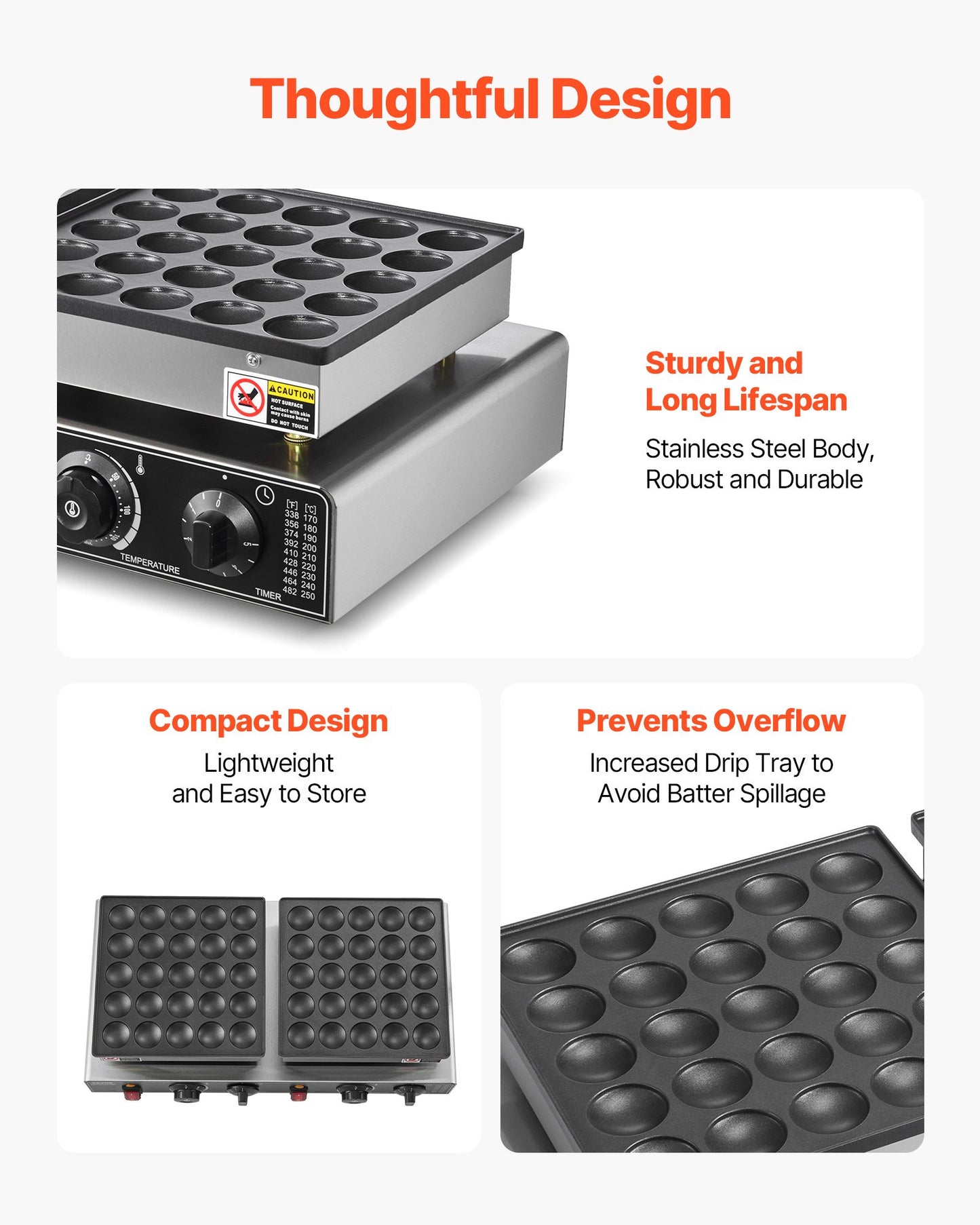 50PCS Mini Dutch Pancake Maker, Non-stick Stainless Steel Dorayaki Baker, 1800W Commercial Electric Poffertjes Grill Pan, Dual Temp & Time Control, for Kitchen Restaurant Breakfast Dessert