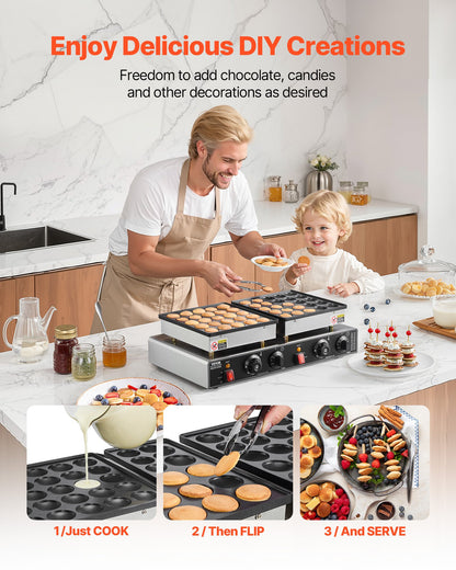 50PCS Mini Dutch Pancake Maker, Non-stick Stainless Steel Dorayaki Baker, 1800W Commercial Electric Poffertjes Grill Pan, Dual Temp & Time Control, for Kitchen Restaurant Breakfast Dessert
