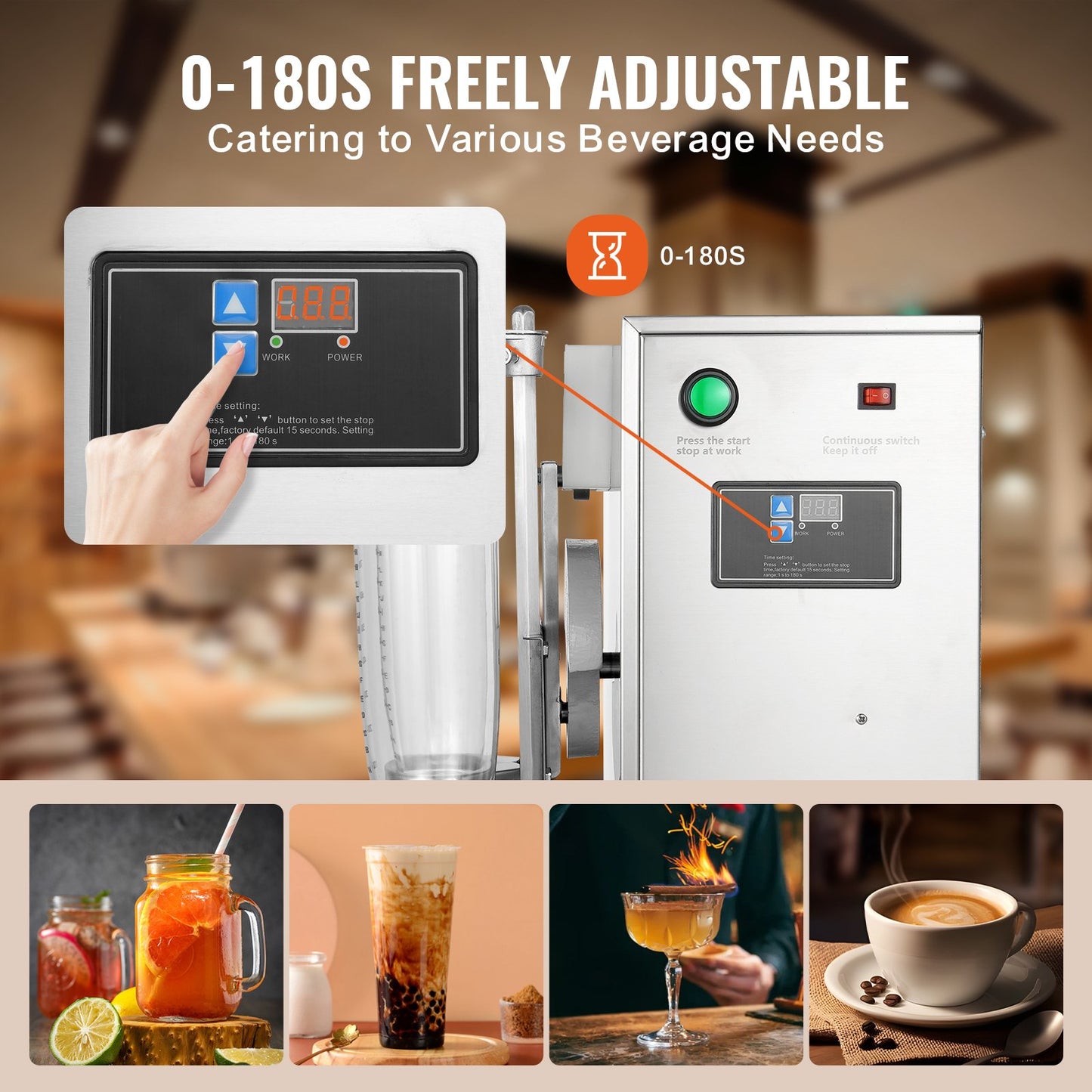 Milkshake Maker Machine, 120W Commercial Milk Tea Shaker Machine, Double Head Milk Shake Mixer Machine, 0-180s Adjustable Milkshake Blender, with 1 L PC Cup, for Milk Tea Store
