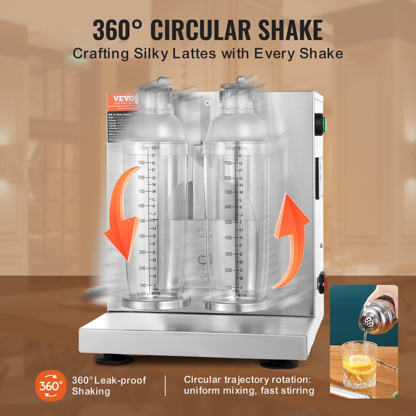 Milkshake Maker Machine, 120W Commercial Milk Tea Shaker Machine, Double Head Milk Shake Mixer Machine, 0-180s Adjustable Milkshake Blender, with 1 L PC Cup, for Milk Tea Store