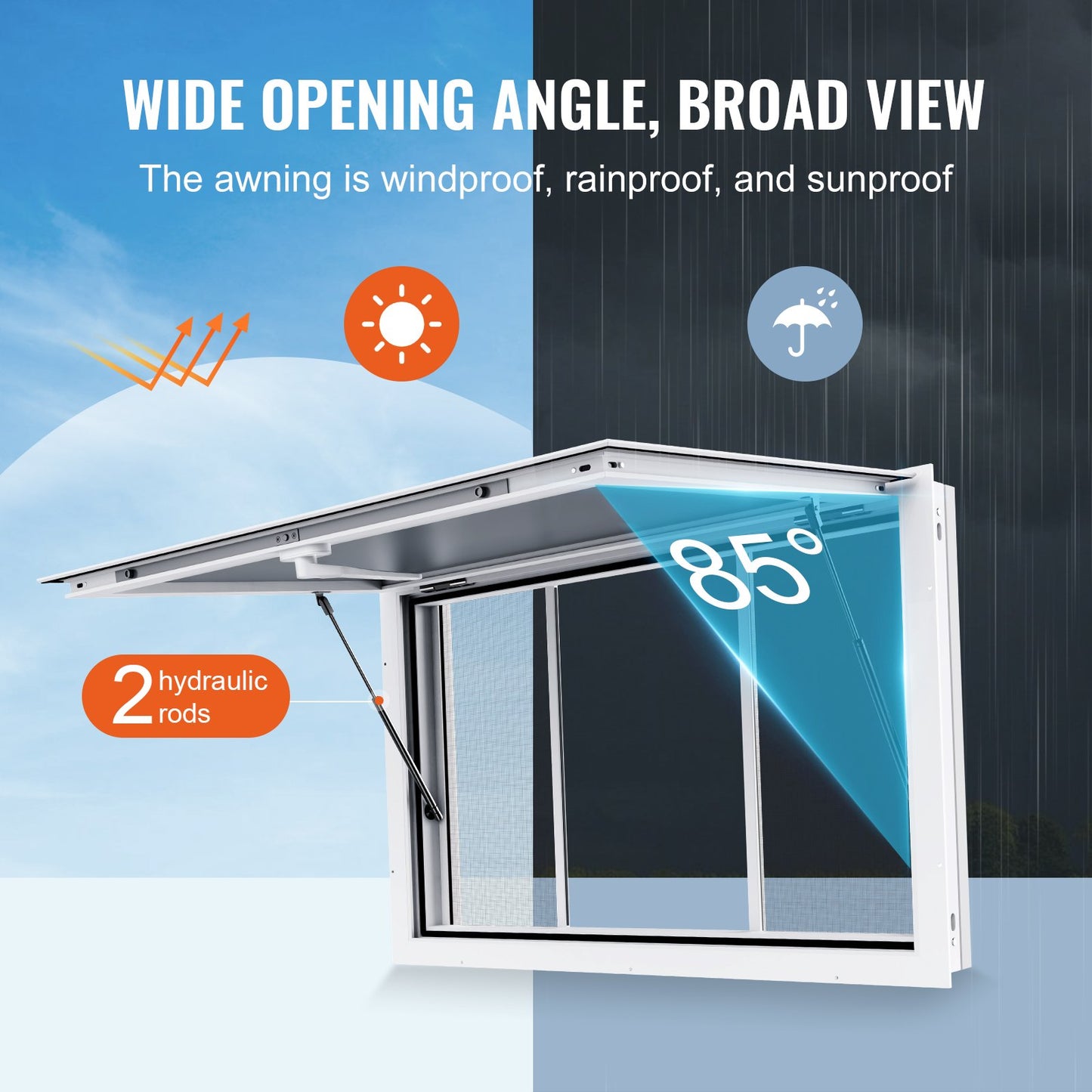 Concession Window for Food Truck, 36"x24" Aluminum Alloy Service Window, Up to 85 Degrees Serving Window with 2 Sliding Windows & Awning Door & Drag Hook, for Food Truck Concession Trailer
