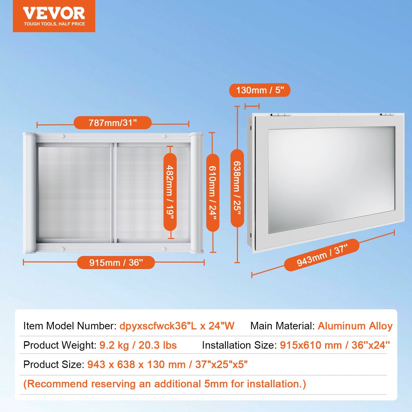 Concession Window for Food Truck, 36"x24" Aluminum Alloy Service Window, Up to 85 Degrees Serving Window with 2 Sliding Windows & Awning Door & Drag Hook, for Food Truck Concession Trailer