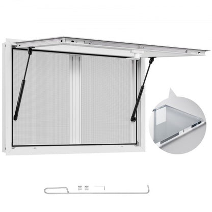 Concession Window 92x61 cm, Aluminum Alloy Service Window for Food Truck, Up to 85 Degrees Stand Serving Window with 2 Sliding Windows, Awning Door, and Drag Hook, for Concession Trailers