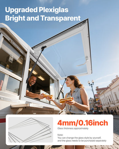 Concession Window 92x61 cm, Aluminum Alloy Service Window for Food Truck, Up to 85 Degrees Stand Serving Window with 2 Sliding Windows, Awning Door, and Drag Hook, for Concession Trailers
