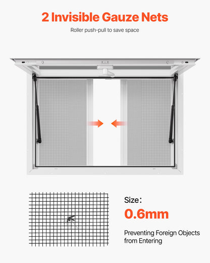Concession Window 92x61 cm, Aluminum Alloy Service Window for Food Truck, Up to 85 Degrees Stand Serving Window with 2 Sliding Windows, Awning Door, and Drag Hook, for Concession Trailers