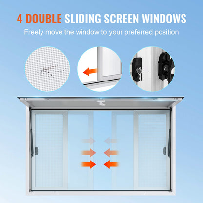 Concession Window 36"x36", Aluminum Alloy Food Truck Service Window with 4 Horizontal Sliding Windows & Awning Door & Drag Hook, Up to 85 Degrees Serving Window for Food Truck Concession Trailer