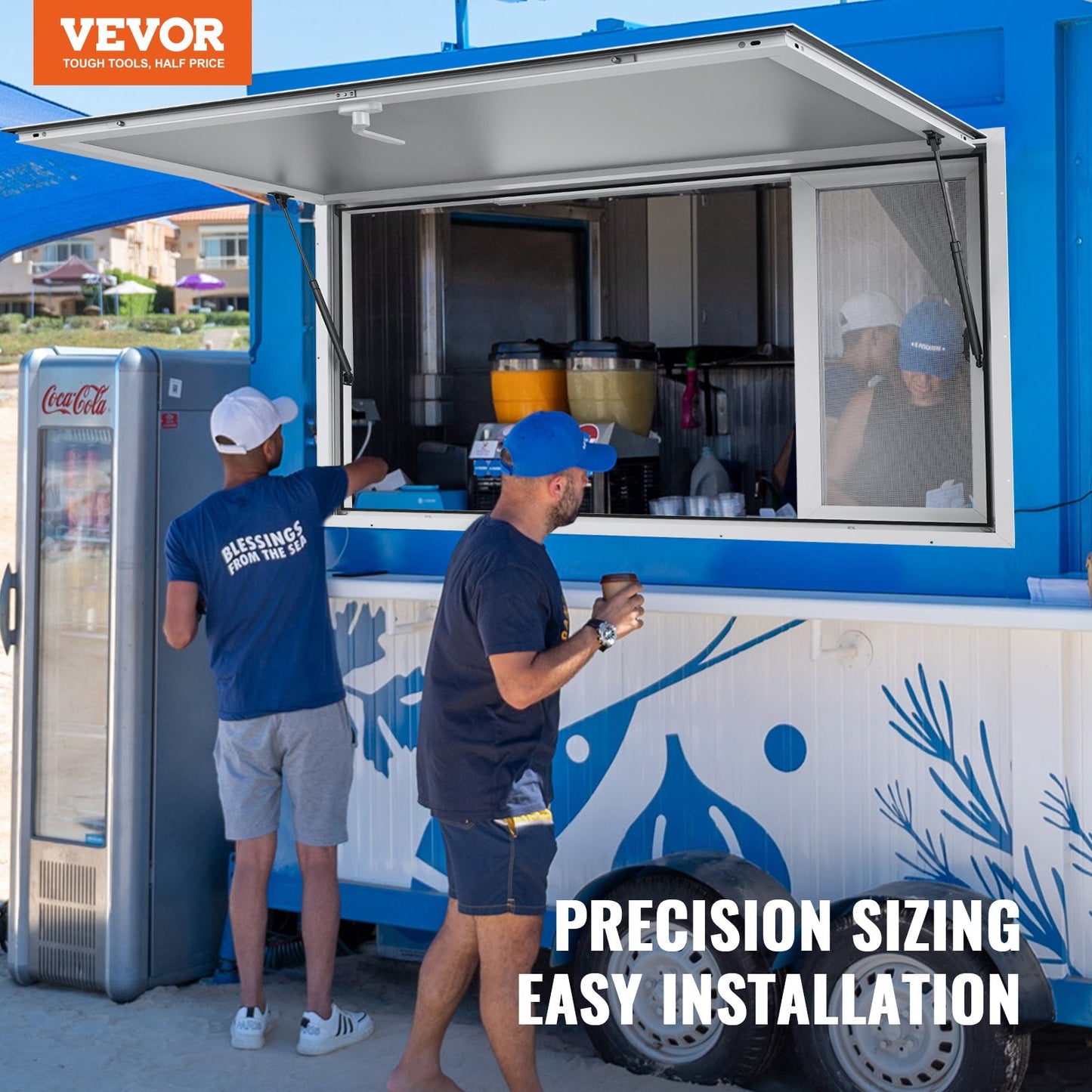 Concession Window for Food Truck, 48"x36" Aluminum Alloy Service Window, Up to 85 Degrees Serving Window with 4 Sliding Windows & Awning Door & Drag Hook, for Food Truck Concession Trailer