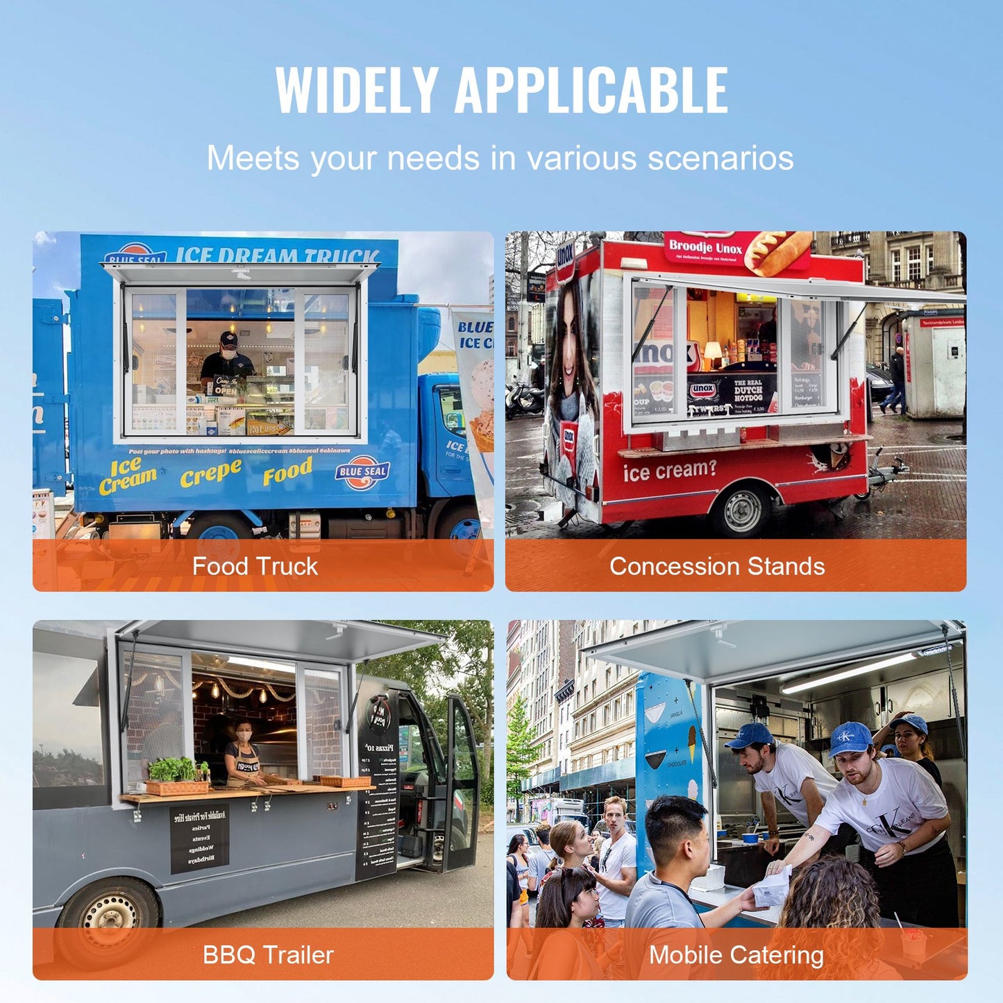 Concession Window for Food Truck, 48"x36" Aluminum Alloy Service Window, Up to 85 Degrees Serving Window with 4 Sliding Windows & Awning Door & Drag Hook, for Food Truck Concession Trailer