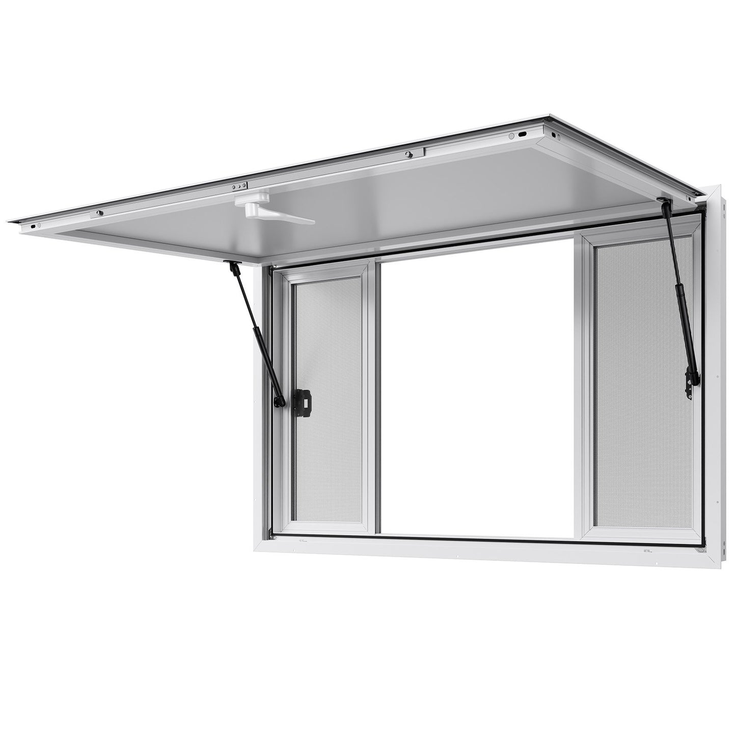 Concession Window 135x84 cm, Aluminum Alloy Service Window for Food Truck, Up to 85 Degrees Stand Serving Window with 4 Sliding Windows, Awning Door, and Drag Hook, for Concession Trailers
