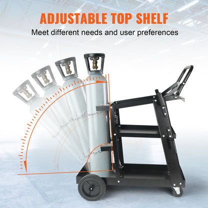 Welding Cart, 3-Tier Heavy Duty Welder Cart with 181.4kg Weight Capacity, 360° Swivel Wheels, Tank Storage Safety Chains, Rolling MIG Welder Cart for TIG, ARC, MMA, Plasma Cutter Welding Machine