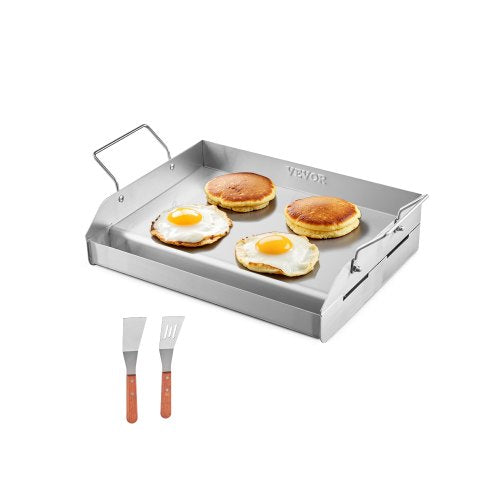 Stainless Steel Griddle, 17x13 inch Universal Flat Top Rectangular Plate, Gas Grill Griddle for BBQ Grill, Teppanyaki, Portable Family Cookware with Handle, for Camping Tailgating Party
