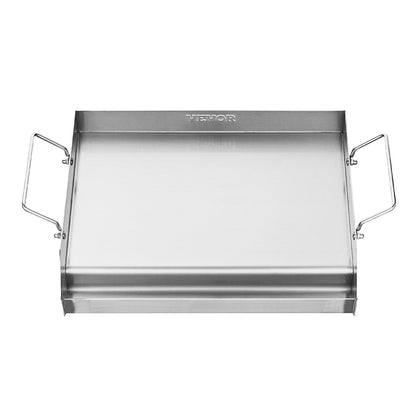 Stainless Steel Griddle, 17x13 inch Universal Flat Top Rectangular Plate, Gas Grill Griddle for BBQ Grill, Teppanyaki, Portable Family Cookware with Handle, for Camping Tailgating Party