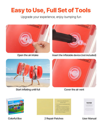 Inflatable Bumper Balls 2-Pack, 3FT/0.9M Body Sumo Zorb Ball, Durable Thick PVC Human Hamster Bubble Knocker for Outdoor Sports Team Gaming Play, Bopper Toy for Playground Yard Park, Red Stripes