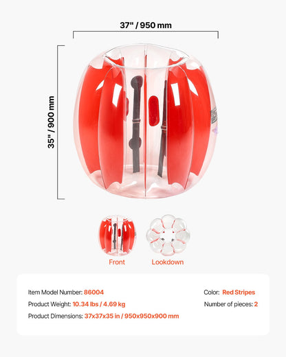 Inflatable Bumper Balls 2-Pack, 3FT/0.9M Body Sumo Zorb Ball, Durable Thick PVC Human Hamster Bubble Knocker for Outdoor Sports Team Gaming Play, Bopper Toy for Playground Yard Park, Red Stripes