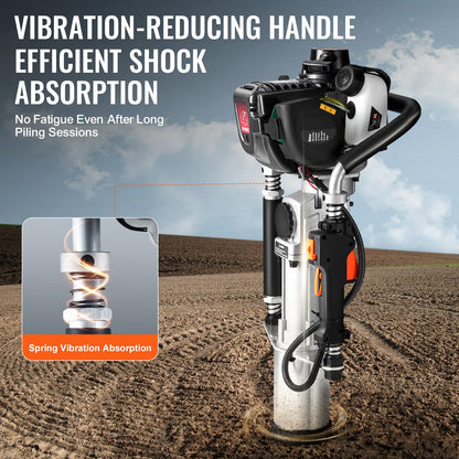 37.77cc Gas-Powered T Post Driver, 4-Stroke Engine Gasoline Fence Piling Pounder, with 3 Post Driving Head(45/55/88 mm) , 1000W Portable Piledriver For Farm, Ranch Fencing, Road Improvements