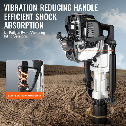 37.77cc Gas-Powered T Post Driver, 4-Stroke Engine Gasoline Fence Piling Pounder, with 2 Post Driving Head(55/70 mm) , 1000W Portable Piledriver For Farm, Ranch Fencing, Road Improvements