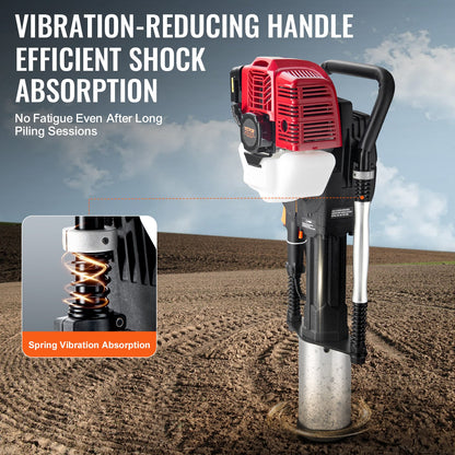 52cc Gas-Powered T Post Driver, 2-Stroke Engine Gasoline Fence Piling Pounder, 1400W Portable Piledriver with 3 Post Driving Head(49/69/100 mm) , For Farm, Ranch Fencing, Road Improvements