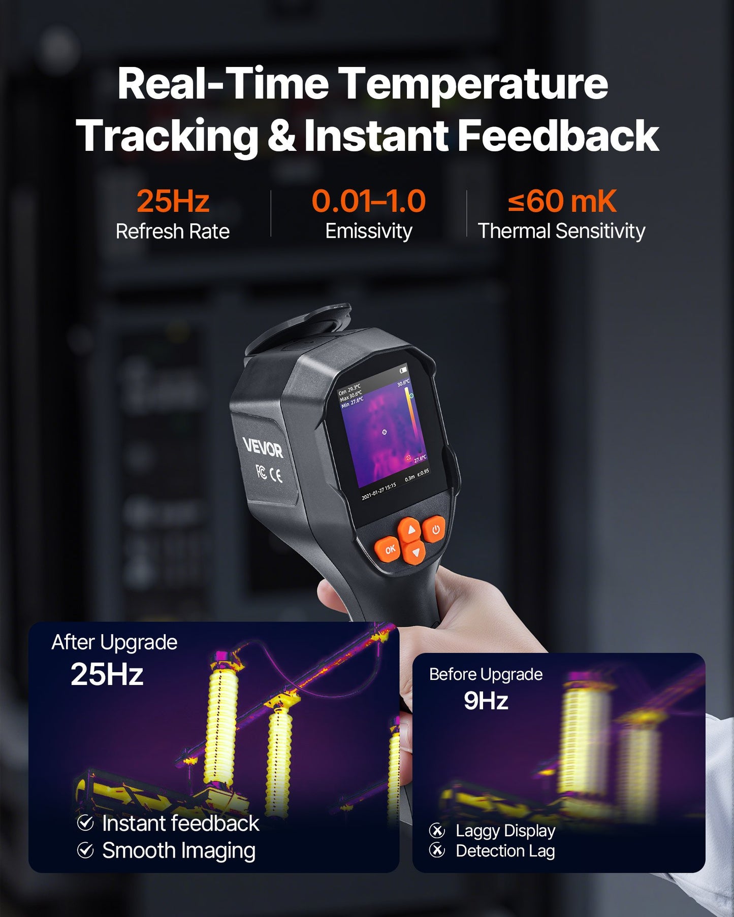 Thermal Camera, TISR Super Resolution 240x180, Thermal Imaging Camera with 2MP Visual Camera, 96x96 IR Resolution, 25HZ Refresh Rate, -4°F to 1022°F, 4 Image Modes & 6 Color Palettes