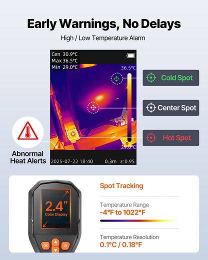 Thermal Camera, TISR Super Resolution 240x180, Thermal Imaging Camera with 2MP Visual Camera, 96x96 IR Resolution, 25HZ Refresh Rate, -4°F to 1022°F, 4 Image Modes & 6 Color Palettes
