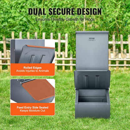 Hog Feeder, 2.2 Bushel Capacity, Single Door Pig Feeder, Heavy Duty Steel Piglets Feeder, Multipurpose Trough Creep Feeder, Outdoor Livestock Feeder Farm Accessory for Feeding up to 5 Hogs