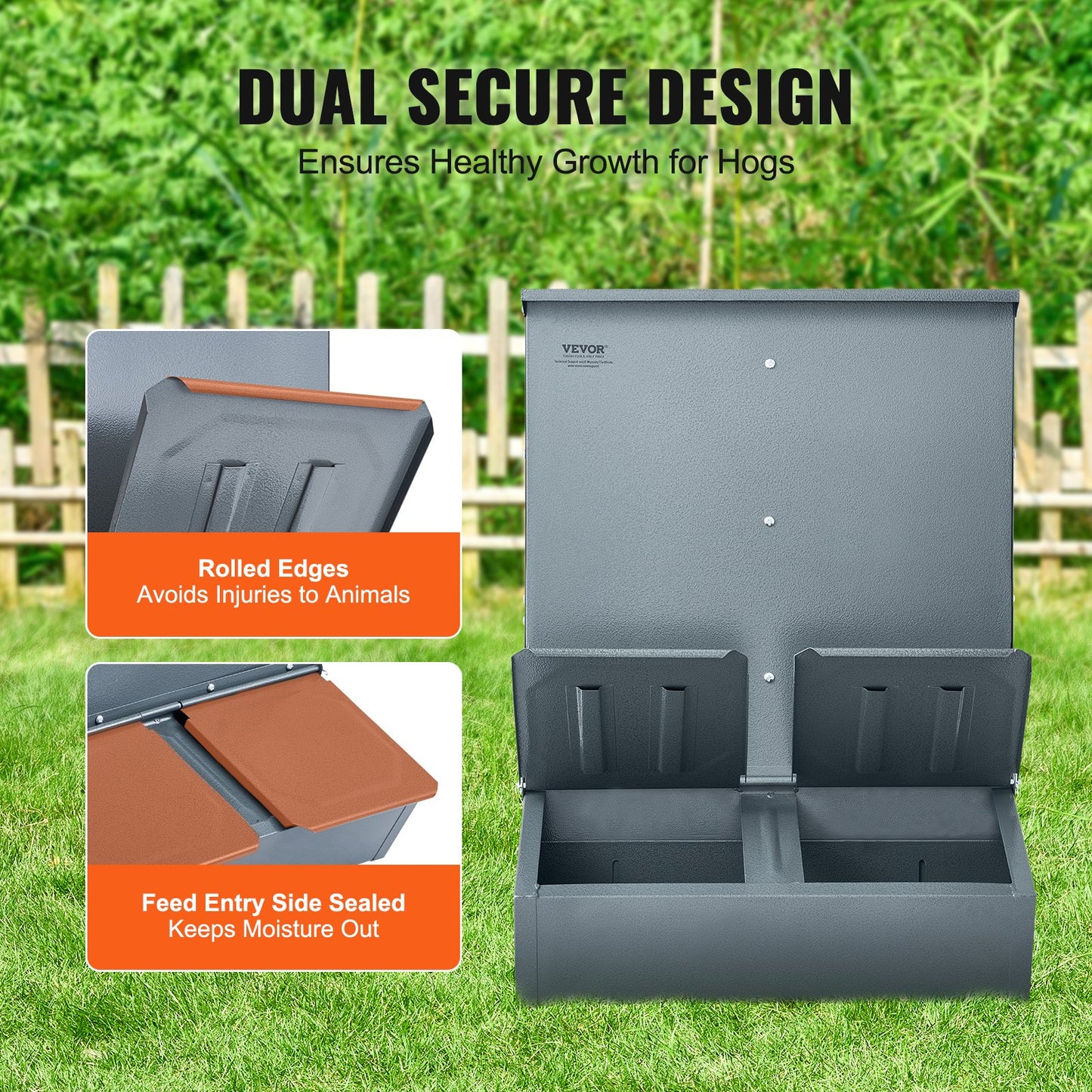 Hog Feeder, 3.7 Bushel Capacity, Double Door Pig Feeder, Heavy Duty Steel Piglets Feeder, Multipurpose Trough Creep Feeder, Outdoor Livestock Feeder Farm Accessory for Feeding up to 8 Hogs