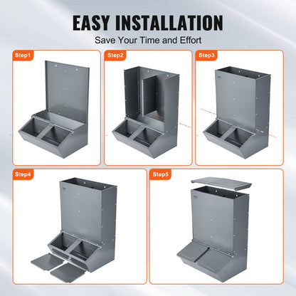 Hog Feeder, 3.7 Bushel Capacity, Double Door Pig Feeder, Heavy Duty Steel Piglets Feeder, Multipurpose Trough Creep Feeder, Outdoor Livestock Feeder Farm Accessory for Feeding up to 8 Hogs