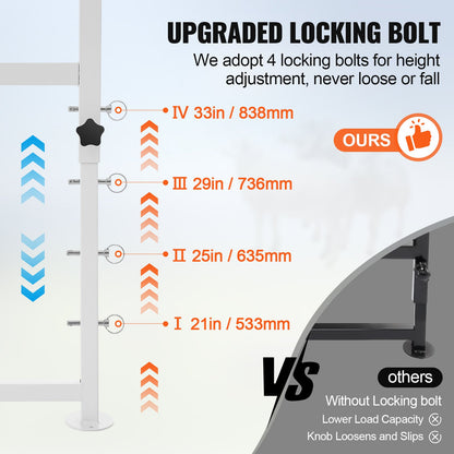 Goat & Sheep Stand, 47x23 inch Livestock Stand, Metal Livestock Milking and Shearing Stand 21" to 33" Adjustable Height, with Headpiece and Nose Loop, 500lbs Loading Weight, White