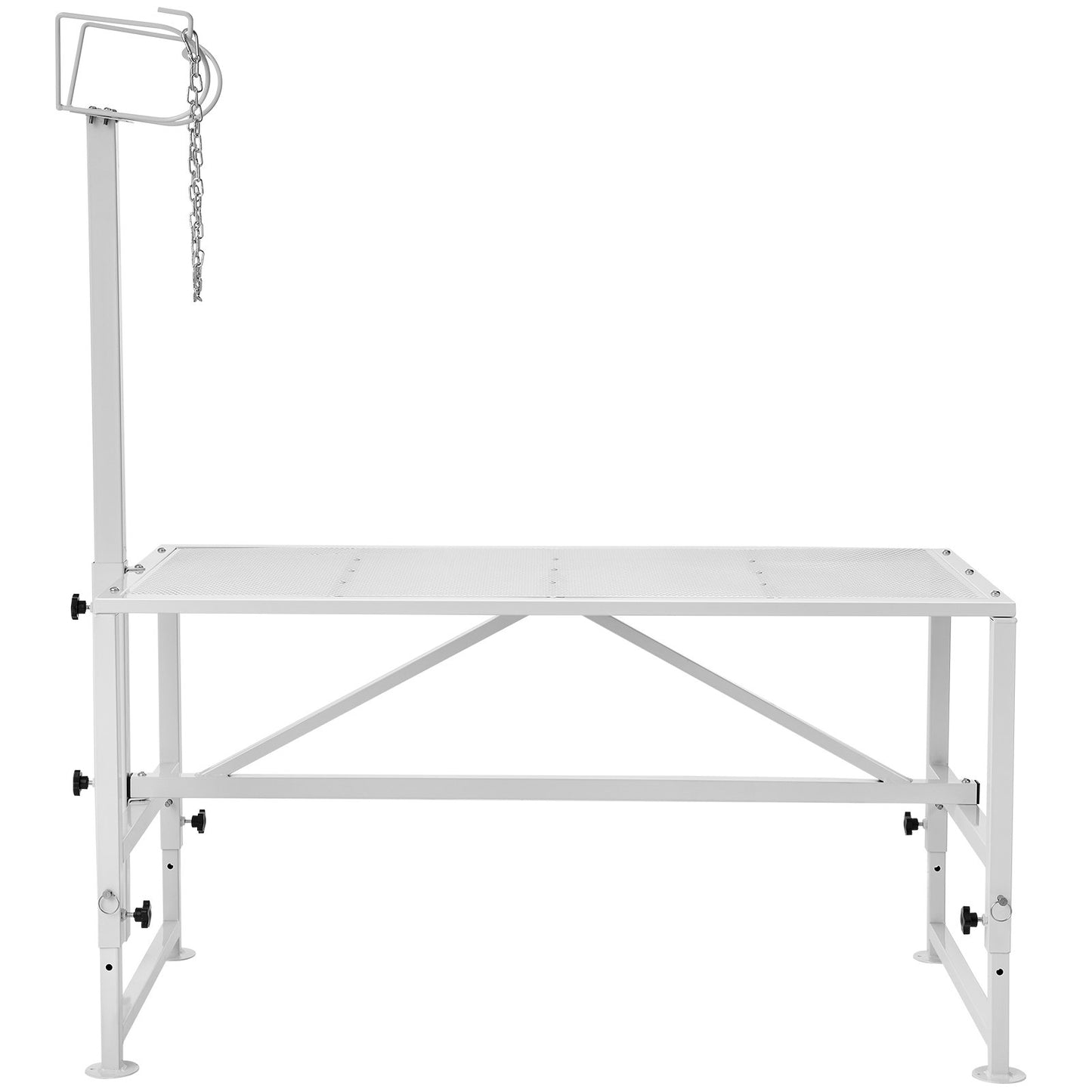 Goat & Sheep Stand, 47x23 inch Livestock Stand, Metal Livestock Milking and Shearing Stand 21" to 33" Adjustable Height, with Headpiece and Nose Loop, 500lbs Loading Weight, White