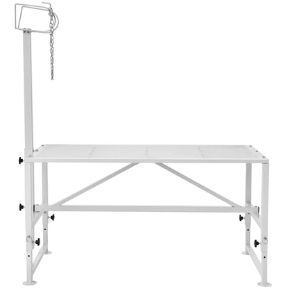 Goat & Sheep Stand, 47x23 inch Livestock Stand, Metal Livestock Milking and Shearing Stand 21" to 33" Adjustable Height, with Headpiece and Nose Loop, 500lbs Loading Weight, White