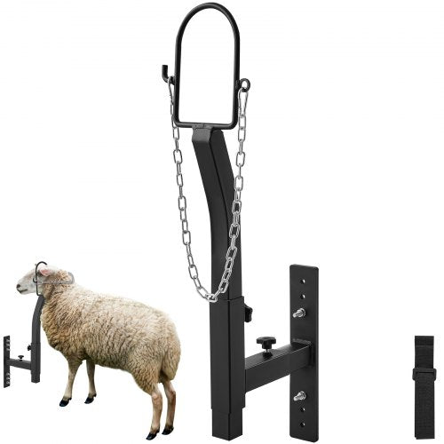 Livestock Trimming Stand, Goat & Sheep Stand 9.37-12.8 inch Adjustable Height 0-5.4 inch Width, Metal Goat Milking and Shearing Stand Attachment Nose Loop Headpiece, Black