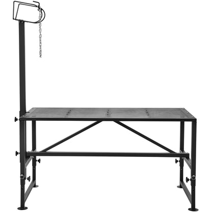 Goat & Sheep Stand, 47x23 inch Livestock Stand, Metal Livestock Milking and Shearing Stand 21" to 33" Adjustable Height, with Headpiece and Nose Loop, 500lbs Loading Weight, Black