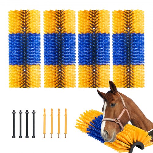 Livestock Scratching Brush, 4 Pcs Horse Brush with 8 Screws, 20 x 7.5 in Cow Scratcher, for Back Itch Relief & Keep Cleaning, Grooming & Scratching Post Brush for Horse, Pig, Cattle Supplies